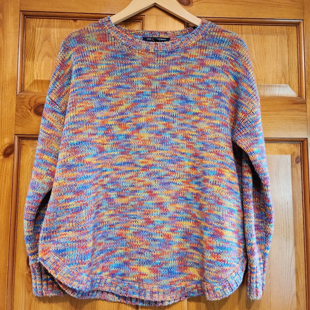 One Heart Clothing Multi Colored Scoop Neck Sweater, Size M